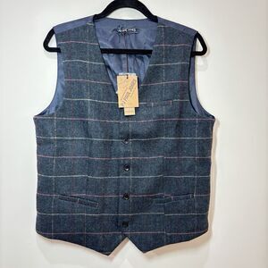 Paul Jones Wool Vest Waistcoat Blue Windowpane Mens M Refined Preppy Academia